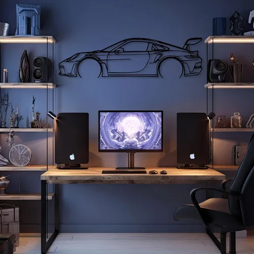 Miniatura 6 de DecoSoul Arte de Pared de Metal con Silueta de Coche 911, Coche Deportivo, Decoración de Línea de Silueta Automotriz, Cueva de Hombre, Regalo