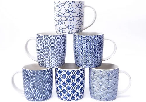 Miniatura 8 de Juego de 6 tazas de café de 11.5 onzas con patrones geométricos en blanco y negro, juego de tazas de té de cerámica Juego de 6 tazas negras