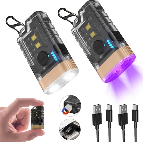 Linterna LED pequeña y potente EDC, luz negra UV de 365 nm, mini linterna LED de alta LM, mini llavero recargable USB C con clip, imán de cola, 9
