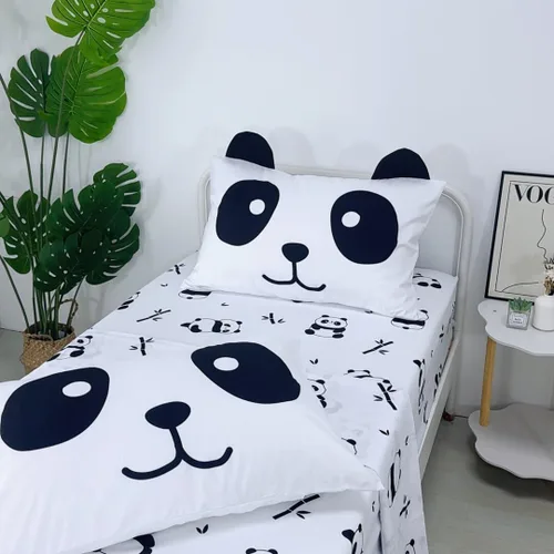 Miniatura 3 de MUSOLEI Sábanas Panda Sábanas ajustadas Lindas hojas de cama con conjunto de cama de animales 3D con orejas para niñas Conjunto de cama individual