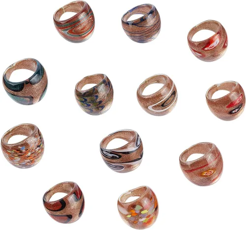 PH PandaHall La banda ancha hecha a mano mixta de Lampwork anula el diámetro interior del anillo de cristal del color al azar 55.8 ft m ~ 62.3 ft