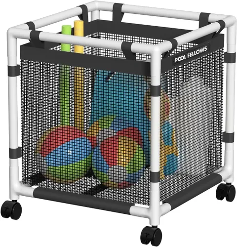 Contenedor de almacenamiento para piscina, 45 galones, soporte para fideos, juguetes, flotadores, toallas, organizador de malla para equipos de
