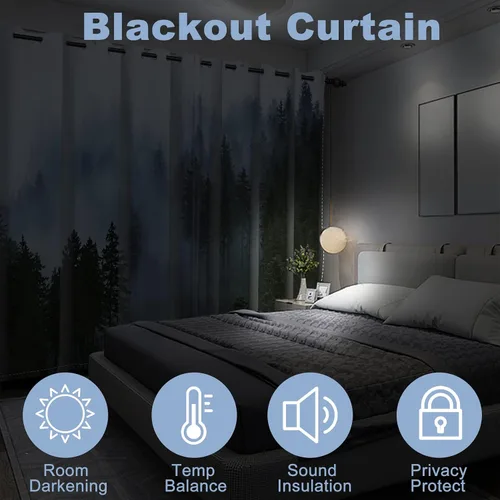 Miniatura 39 de AWERT Cortinas opacas para dormitorio, árbol negro con niebla, naturaleza, amanecer, bosque, 2 paneles para sala de estar, bloqueo de calor, 21 x 45