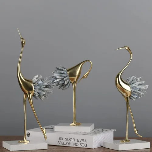 Miniatura 3 de Suruim - Acentos de decoración dorados, estatuas de pájaros de latón, adornos de cristal modernos para sala de estar, dormitorio, escritorio de Azul