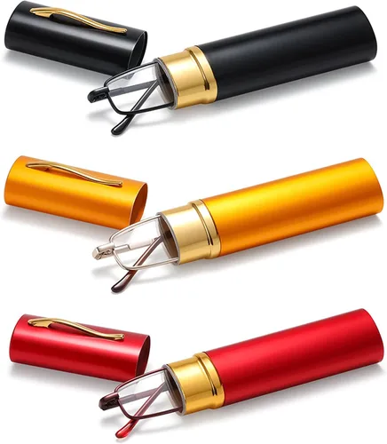 Lentes de lectura delgados para bolígrafo, lectores de bolsillo delgados con estuche de clip para bolígrafo, mini lectores ligeros con luz azul