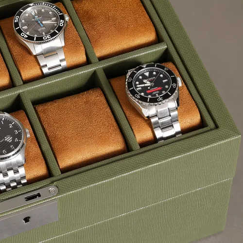 Miniatura 6 de ROTHWELL Caja de relojes de cuero de 20 ranuras - Estuche de exhibición organizador de joyas de lujo, - Estuche de exhibición con cerradura con tapa