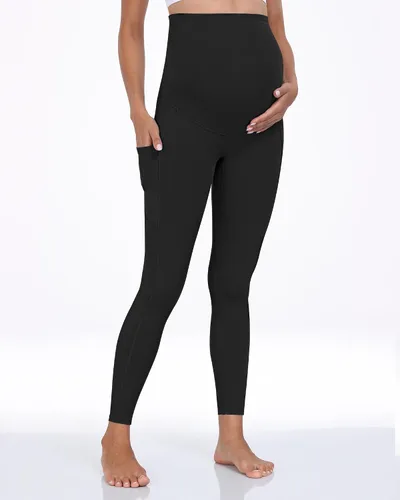 Miniatura 5 de WHOUARE Leggings de maternidad sobre el vientre con bolsillos para mujer, cintura alta, entrenamiento, pantalones de yoga