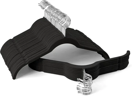 Miniatura 10 de Sishynio Perchas de terciopelo prémium para camisas, paquete de 30 unidades, antideslizante con gancho giratorio de 360°, colgador delgado flocado