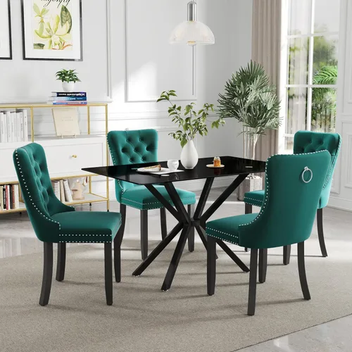Miniatura 33 de Juego de comedor moderno de cristal de lujo de 5 piezas, juego de comedor rectangular minimalista para 4, juego de mesa de cocina de vidrio