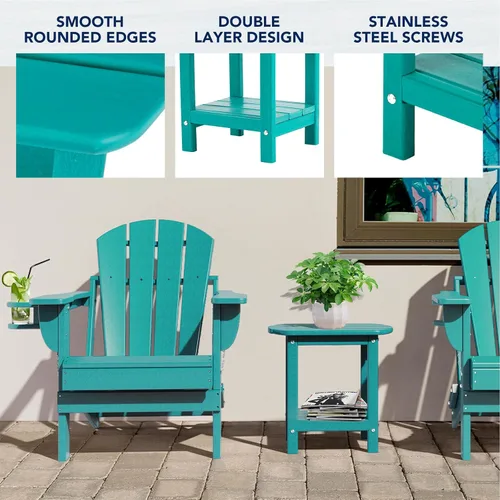 Miniatura 4 de Mesa auxiliar nalone Adirondack 16.5" Mesa lateral de exterior de plástico HDPE Doble mesa auxiliar Adirondack Mesa pequeña para patio (Aruba)