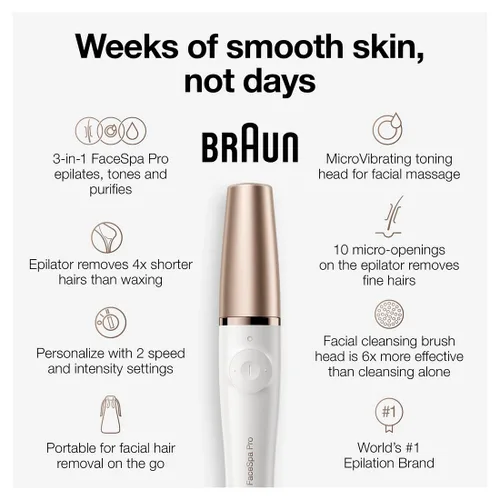 Miniatura 3 de Braun Depiladora facial Facespa Pro 911, depilación facial para mujeres, dispositivo de depilación, depilación 3 en 1, cepillo de limpieza
