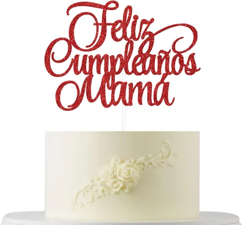 Decoración para tartas con texto en inglés «Happy Birthday» en español «Mom Happy Birthday», «Best Mom Ever», «Happy Mom», «Happy Mom», «Happy Mom»,