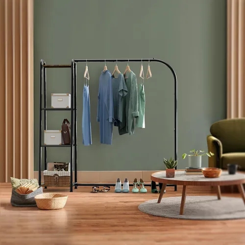 Miniatura 5 de Simple Houseware Perchero de ropa resistente con 4 estantes, organizador portátil de armario para colgar ropa, negro