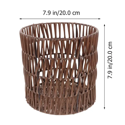Miniatura 3 de PRETYZOOM Bote de basura de mimbre para decoración del hogar, marrón, parte superior abierta