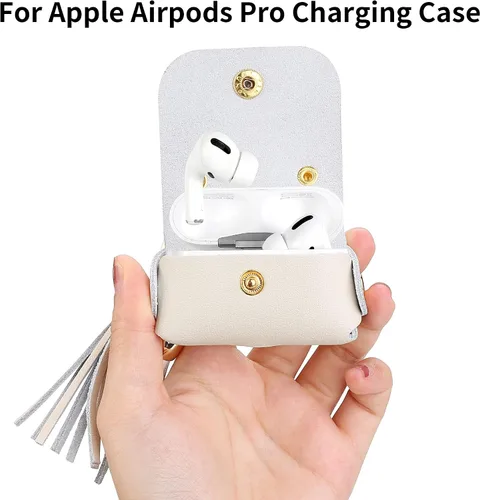 Miniatura 3 de MODOS LOGICOS Funda De Carga De Cuero Genuino Para Apple AirPods Pro - Beige Con Borlas