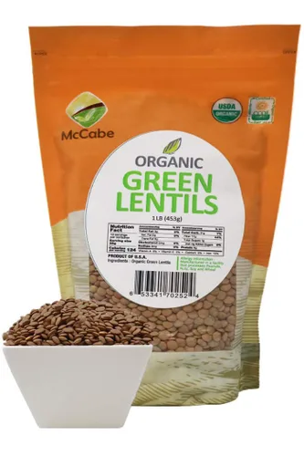 McCabe Lentejas verdes orgánicas – Lentejas verdes orgánicas | Ricas en fibra y minerales | Certificado USDA y CCOF | Producto de Estados Unidos | 1