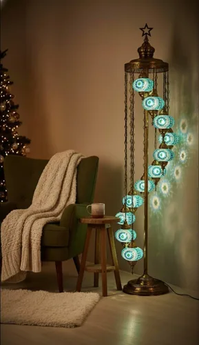 Miniatura 8 de DEMMEX Lámpara de pie con mosaico turco marroquí de 11 globos, 7 pies de alto, estilo Tiffany, lámpara decorativa bohemia con globos coloridos