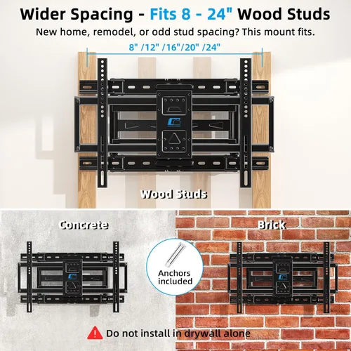 Miniatura 8 de HOME VISION Full Motion Articulating TV Wall Mount for 37-90 Inch TVs, Fits 24" Wood Studs (8-24"), Heavy Duty TV Bracket Holds 132 lbs, Mounts