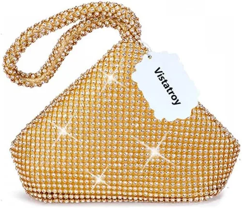 Miniatura 7 de Bolso de noche para mujer, con diamantes de imitación brillantes, triángulo, cadena de diseño, bolso de mano para fiesta, graduación, boda