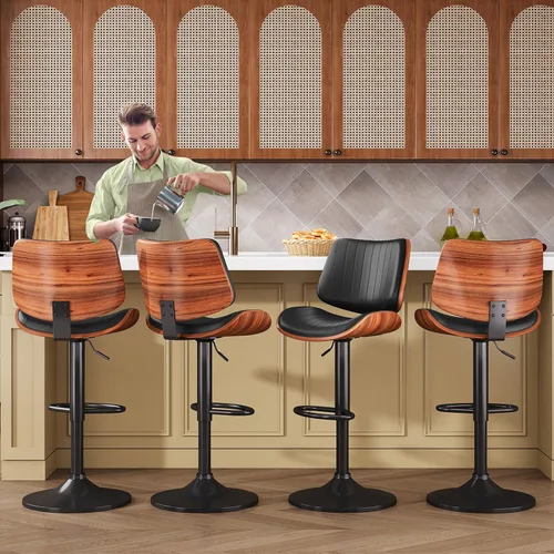 Miniatura 2 de YaFiti Adjustable Bar Stools, Modern Swivel PU Leather Counter Height Chairs with Backrest, Armless Kitchen Island Stools, Black 1 PCS