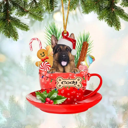 Miniatura 103 de NAZENTI Adorno personalizado de Alaskan Malamute en taza roja, adorno de Navidad personalizado para perros amantes de las mascotas, colgante