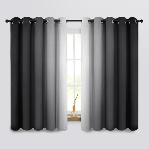 Miniatura 194 de COSVIYA Cortinas 100% Opacas Azul Degradado con Lazos Ajustables para Cocina Aislamiento Térmico Oscurecimiento de Habitación Cenefa con Bolsillo