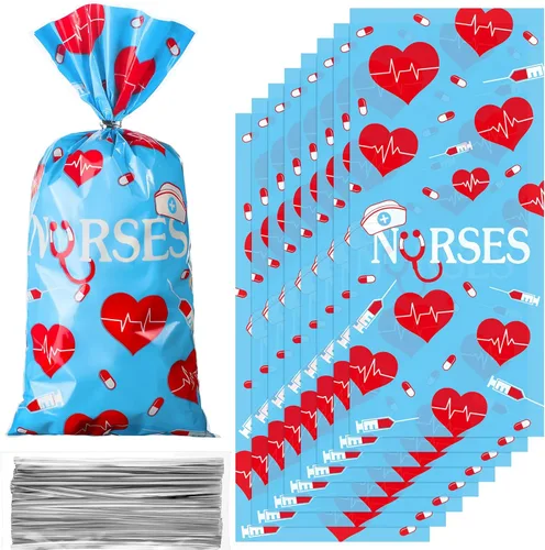 Miniatura 9 de Paquete de 100 bolsas de regalo para la semana de las enfermeras, bolsas de dulces de enfermería, bolsas de regalo médico, bolsas de regalo