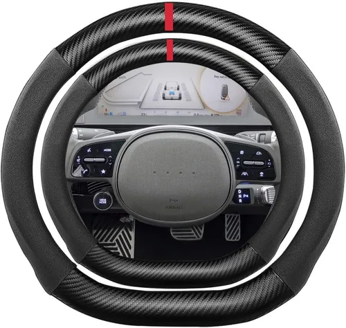 Miniatura 19 de Funda de volante de ante con fibra de carbono de K LAKEY, compatible con Porsche 718 Boxster Cayman 911 Panamera Macan Cayenne de 15 pulgadas, cuero