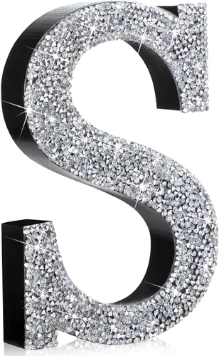 Miniatura 61 de Qunclay Letras brillantes de cristal plateado de 5.7 pulgadas, decoración de diamantes triturados, letra de madera con purpurina con tornillo