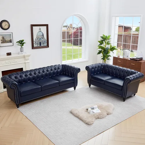 Miniatura 51 de QHITTY Juego de 2 piezas para sala de estar, Sofá Seccional Chesterfield Silla Contemporáneo Tapizado de Terciopelo Loveseat Juego de Sofás