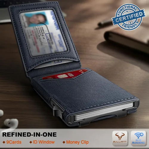 Miniatura 2 de Cartera BULLIANT para hombre, cartera con clip para billetes delgada para regalo para hombre, 9 tarjetas - Estuche de tarjeta de crédito de metal