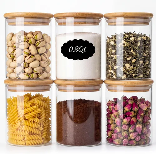 Miniatura 10 de Paquete de 6 tarros de almacenamiento de vidrio redondos pequeños de 0.6 cuartos con tapas de bambú, recipientes de almacenamiento de despensa