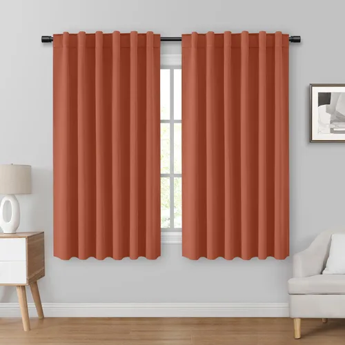 HOMEIDEAS Cortinas opacas de color naranja quemado, 2 páginas para oscurecer la habitación, cortinas plisadas con aislamiento térmico y bolsillo