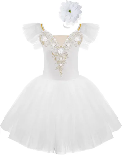 Miniatura 31 de JEATHA Camisola para niñas y niñas, leotardo con falda, vestido de ballet, cisne, lago, tutú, bailarina, disfraces para competición
