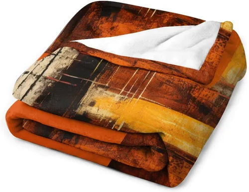 Miniatura 3 de Manta para sofá, manta abstracta rústica naranja y marrón, suave y mullida, manta de felpa acogedora y ligera, vintage, abstracta desordenada
