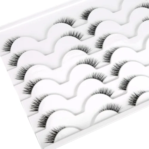 Miniatura 9 de Medias pestañas postizas con banda transparente, finas, estilo ojo de gato, naturales, cortas, pequeñas, acento 3/4, de visón sintético, tiras