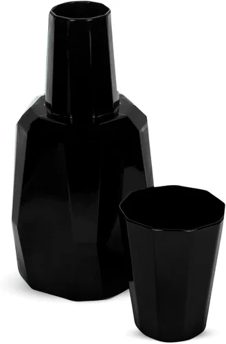 Bruno Magli Jarra de vidrio Geo de 37 onzas con vaso, juego de 2 jarras de agua para mesita de noche, oficina y habitación de invitados, moderno
