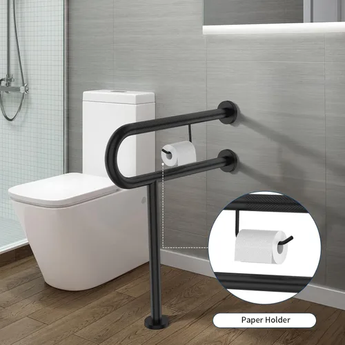 Miniatura 4 de ZUEXT - Riel de soporte para inodoro con soporte para papel higiénico de 24 x 28 pulgadas, barra de agarre antideslizante de pared a piso