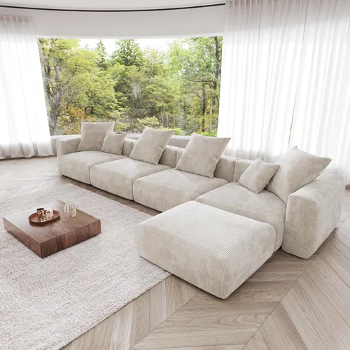 Miniatura 16 de JACH Sofás Seccionales de Pana para Sala de Estar, Sofá Seccional Modular con Otomanas Chaise, Fundas de Cojines Removibles, Sofá Cama Moderno