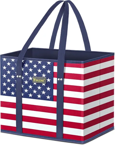 Miniatura 13 de BALEINE Paquete de 3 bolsas de comestibles reutilizables, bolsas de compras plegables para comestibles con parte inferior reforzada y asas