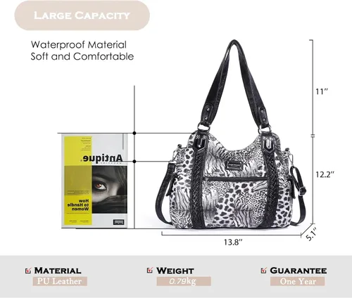 Miniatura 50 de Angel Barcelo - Bolsa de hombro amplia para mujer, diseño Hobo, cuero lavado