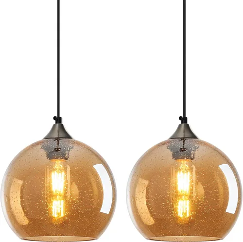 Miniatura 23 de Luces colgantes de vidrio marrón claro, iluminación de isla de cocina, lámparas colgantes de globo, iluminación colgante moderna para dormitorio