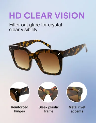 Miniatura 65 de zeroUV - Gafas de sol cuadradas retro de moda de gran tamaño para mujer estilo vintage 1.969 pulgadas