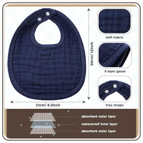 Miniatura 2 de Frienda 6 piezas de baberos de muselina para dentición de bebé, bandana, baberos, 6 capas absorbentes para bebés, niños y niñas, paño de algodón