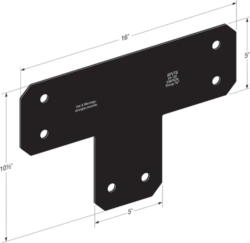 Miniatura 5 de Simpson Strong-Tie APVT6 Outdoor Accents Avant Collection ZMAX, correa en T negra con recubrimiento en polvo para 6x6 (paquete de 8)