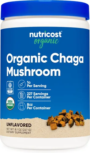 Nutricost Polvo de hongo Chaga 100% orgánico, 8 onzas (227 porciones), certificado orgánico USDA, sin gluten y sin OMG