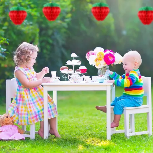 Miniatura 4 de Zonon 16 unidades de 6 pulgadas decoración de fiesta de fresas rojas bolas de panal de abeja de fresa roja, guirnalda de decoración colgante