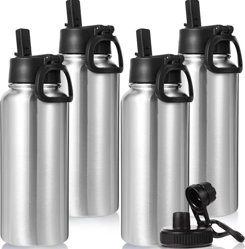 Miniatura 43 de Neihepal Botella de agua aislada de 32 onzas con 2 tapas (tapa con pajilla y boquilla), botellas de agua de doble pared de acero inoxidable 18/8