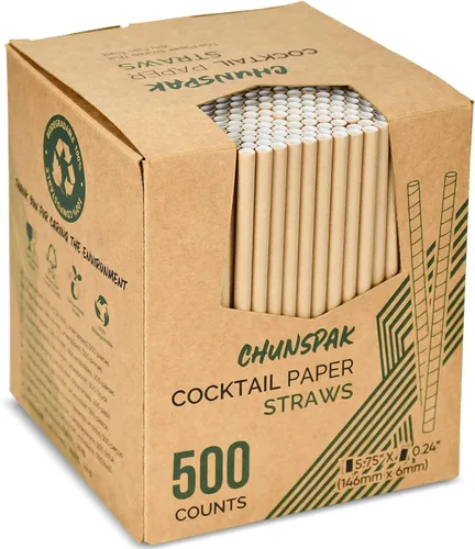 Miniatura 10 de 14,6 cm x 0,79 cm Pajitas de papel desechables de bambú verde para bebidas cortas, cócteles mezclados, margaritas, licuados y batidos - Sin embalar