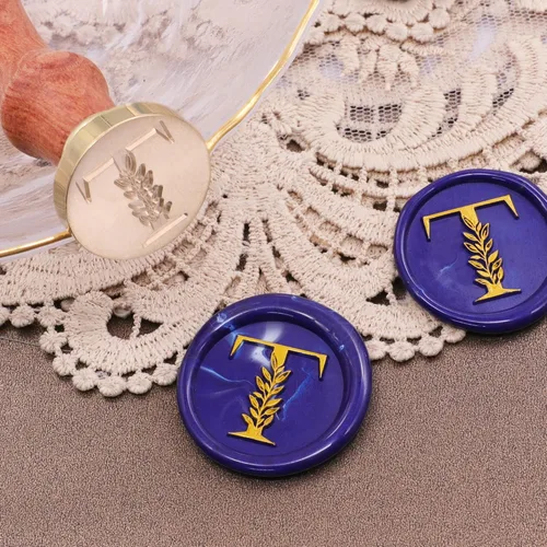 Miniatura 6 de SWANGSA Sello de cera inicial del alfabeto T, sello de cera de hojas botánicas vintage elegante para invitación de fiesta de boda, envoltorio